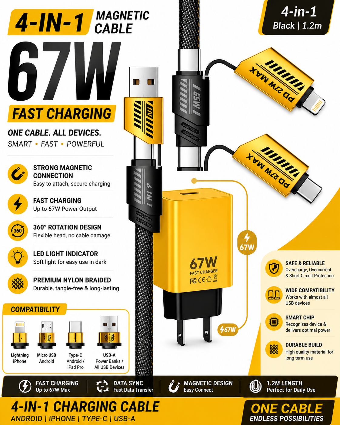 4-IN-1 Magnetic Charging Cable + 67W Fast Charger