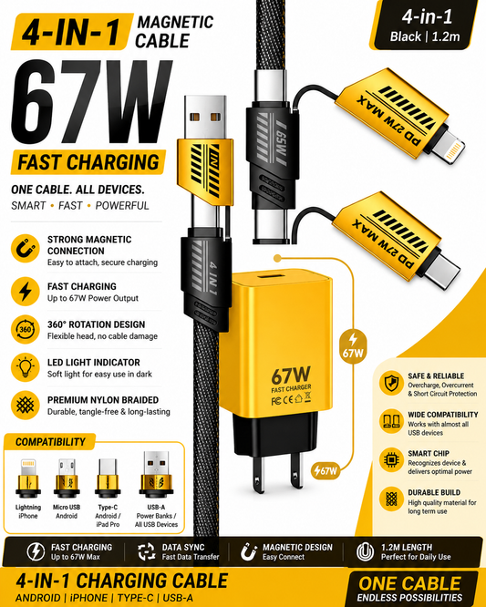 4-IN-1 Magnetic Charging Cable + 67W Fast Charger